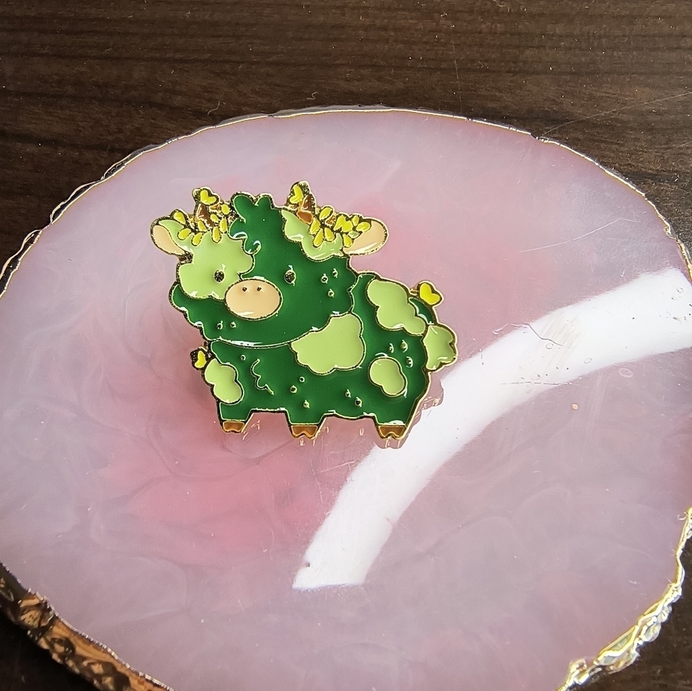 Cute Green Cow Enamel Pin